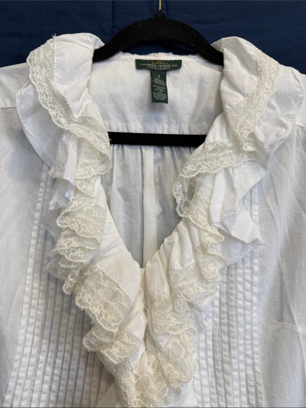 Lauren Ralph Lauren White Ruffled V-Neck Cotton Blouse - Picture 2 of 6